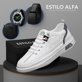 Tênis Casual Ortopédico Masculino Alvion em Couro e Sola Antiderrapante +BRINDES: Relógio, Cinto e Carteira